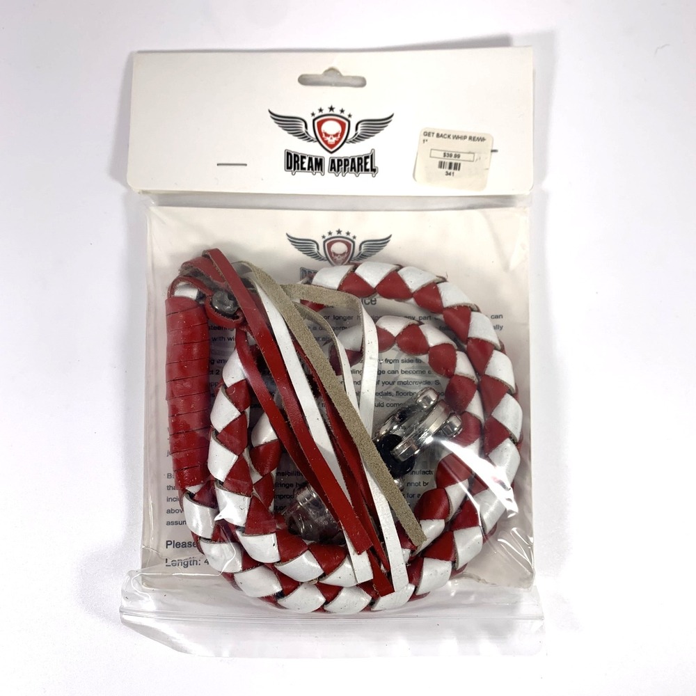 Genuine 42" Leather Motorcycle Get Back Whip for Handlebar Biker Red & White NEW
